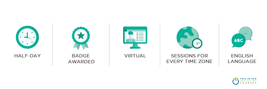 Managing Remote Learning Workshop: One half day session, badge awarded, held virtual, sessions for every time zone, course is held in english language